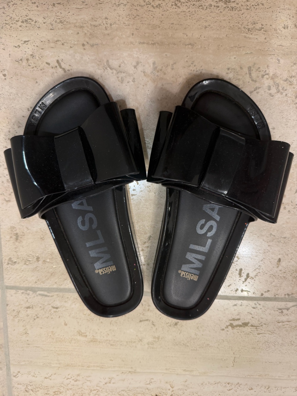 Melissa Glossy Black Bow Slide Sandals for Women